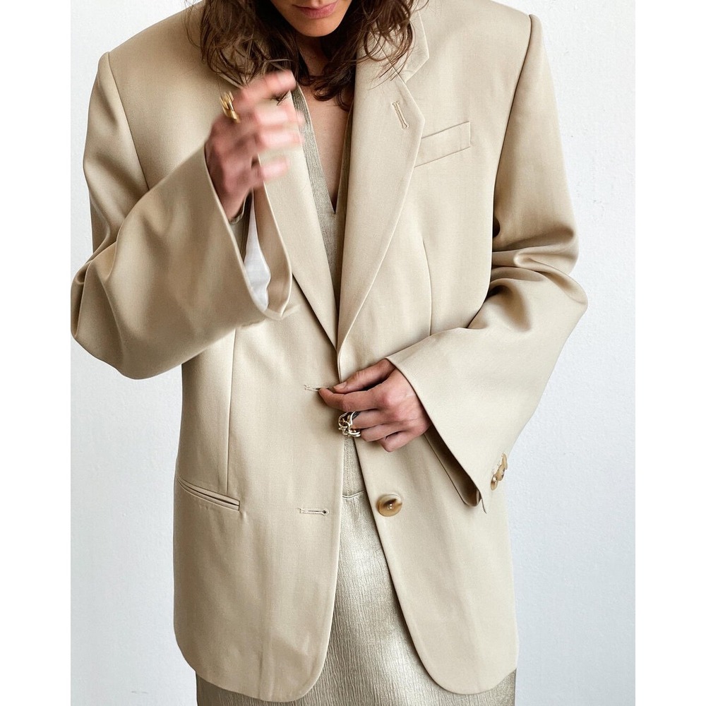 NWT By Malene Birger Rosettan Beige Wool Oversized Blazer 38 / 8 Oversized